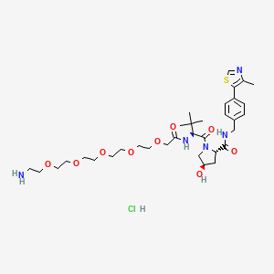 molecular formula C34H54ClN5O9S B8249171 (2S,4R)-1-((S)-20-amino-2-(tert-butyl)-4-oxo-6,9,12,15,18-pentaoxa-3-azaicosanoyl)-4-hydroxy-N-(4-(4-methylthiazol-5-yl)benzyl)pyrrolidine-2-carboxamide hydrochloride 