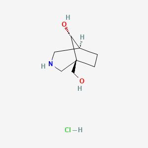 molecular formula C8H16ClNO2 B8249224 (1R,5S,8R)-1-(hydroxymethyl)-3-azabicyclo[3.2.1]octan-8-ol;hydrochloride 