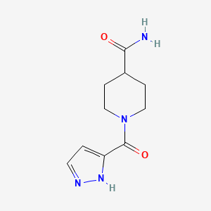 molecular formula C10H14N4O2 B8249471 1-(1H-pyrazole-5-carbonyl)piperidine-4-carboxamide 