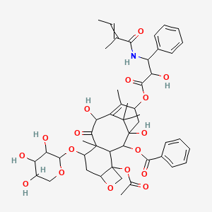 molecular formula C48H59NO17 B8249659 [4-Acetyloxy-1,12-dihydroxy-15-[2-hydroxy-3-(2-methylbut-2-enoylamino)-3-phenylpropanoyl]oxy-10,14,17,17-tetramethyl-11-oxo-9-(3,4,5-trihydroxyoxan-2-yl)oxy-6-oxatetracyclo[11.3.1.03,10.04,7]heptadec-13-en-2-yl] benzoate 