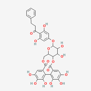 molecular formula C35H30O17 B8249865 1-Propanone, 1-(4-((4,6-O-((4,4',5,5',6,6'-hexahydroxy(1,1'-biphenyl)-2,2'-diyl)dicarbonyl)hexopyranosyl)oxy)-2,6-dihydroxyphenyl)-3-phenyl- CAS No. 607391-94-6