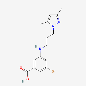 molecular formula C15H18BrN3O2 B8249964 3-Bromo-5-[3-(3,5-dimethylpyrazol-1-yl)propylamino]benzoic acid 