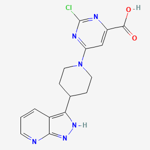 molecular formula C16H15ClN6O2 B8249972 2-chloro-6-[4-(1H-pyrazolo[3,4-b]pyridin-3-yl)piperidin-1-yl]pyrimidine-4-carboxylic acid 