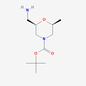 molecular formula C11H22N2O3 B8250490 tert-Butyl (2R,6S)-2-(aminomethyl)-6-methylmorpholine-4-carboxylate 
