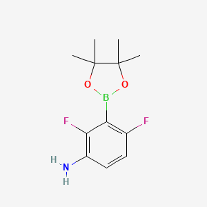 molecular formula C12H16BF2NO2 B8250690 2,4-Difluoro-3-(4,4,5,5-tetramethyl-1,3,2-dioxaborolan-2-yl)benzenamine 