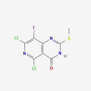 molecular formula C8H4Cl2FN3OS B8250707 5,7-Dichloro-8-fluoro-2-(methylthio)pyrido[4,3-d]pyrimidin-4(3H)-one 