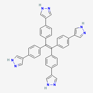 molecular formula C38H28N8 B8250776 4-[4-[1,2,2-tris[4-(1H-pyrazol-4-yl)phenyl]ethenyl]phenyl]-1H-pyrazole 