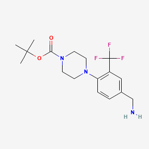 molecular formula C17H24F3N3O2 B8251438 Tert-butyl 4-[4-(aminomethyl)-2-(trifluoromethyl)phenyl]piperazine-1-carboxylate 