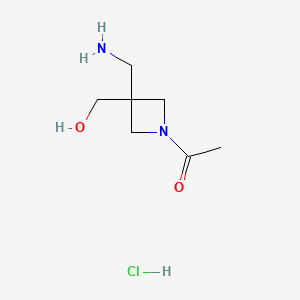 molecular formula C7H15ClN2O2 B8251469 1-[3-(Aminomethyl)-3-(hydroxymethyl)azetidin-1-yl]ethanone;hydrochloride 