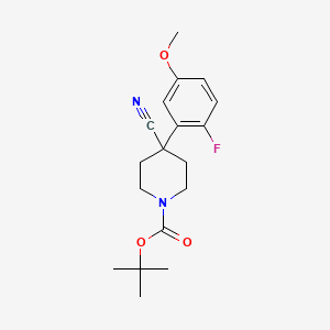 molecular formula C18H23FN2O3 B8251547 Tert-butyl 4-cyano-4-(2-fluoro-5-methoxyphenyl)piperidine-1-carboxylate 