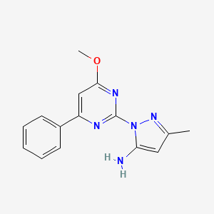 molecular formula C15H15N5O B8251642 2-(4-Methoxy-6-phenylpyrimidin-2-yl)-5-methylpyrazol-3-amine 