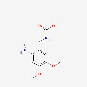 molecular formula C14H22N2O4 B8251797 tert-butyl N-[(2-amino-4,5-dimethoxyphenyl)methyl]carbamate 