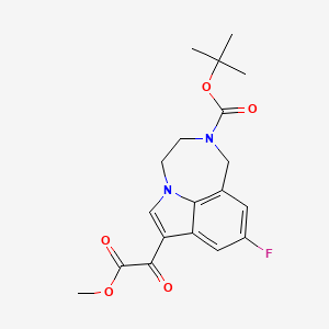 molecular formula C19H21FN2O5 B8251878 Tert-butyl 6-fluoro-3-(2-methoxy-2-oxoacetyl)-1,10-diazatricyclo[6.4.1.04,13]trideca-2,4,6,8(13)-tetraene-10-carboxylate 