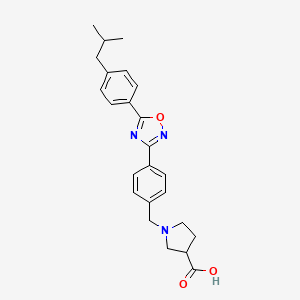 molecular formula C24H27N3O3 B8251902 1-[[4-[5-[4-(2-Methylpropyl)phenyl]-1,2,4-oxadiazol-3-yl]phenyl]methyl]pyrrolidine-3-carboxylic acid 