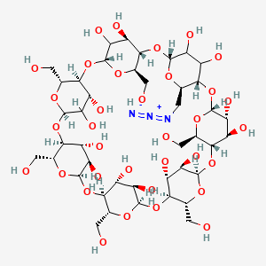 molecular formula C42H69N3O34 B8251957 (1S,3R,5R,6S,8R,10R,11S,13R,15R,16S,18R,20R,21S,23R,25R,26S,28R,30R,31S,33R,35R,36R,38R,40R,41R,42R,43R,44R,45R,46R,47R)-5-(azidomethyl)-10,15,20,25,30,35-hexakis(hydroxymethyl)-2,4,7,9,12,14,17,19,22,24,27,29,32,34-tetradecaoxaoctacyclo[31.2.2.23,6.28,11.213,16.218,21.223,26.228,31]nonatetracontane-36,37,38,39,40,41,42,43,44,45,46,47,48,49-tetradecol 