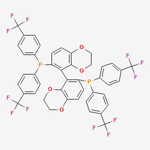 molecular formula C44H28F12O4P2 B8252144 1,1'-[(5R)-2,2',3,3'-Tetrahydro[5,5'-bi-1,4-benzodioxin]-6,6'-diyl]bis[1,1-bis[4-(trifluoromethyl)phenyl]phosphine] 