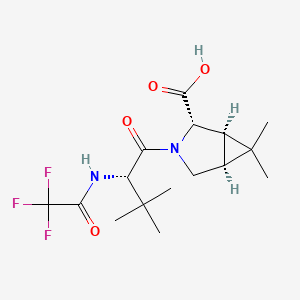 molecular formula C16H23F3N2O4 B8252198 (1R,2S,5S)-3-((S)-3,3-dimethyl-2-(2,2,2-trifluoroacetamido)butanoyl)-6,6-dimethyl-3-azabicyclo[3.1.0]hexane-2-carboxylic acid CAS No. 2755812-45-2