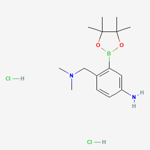 molecular formula C15H27BCl2N2O2 B8252434 4-[(Dimethylamino)methyl]-3-(4,4,5,5-tetramethyl-1,3,2-dioxaborolan-2-yl)aniline;dihydrochloride 