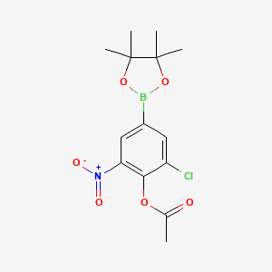 molecular formula C14H17BClNO6 B8252436 [2-Chloro-6-nitro-4-(4,4,5,5-tetramethyl-1,3,2-dioxaborolan-2-yl)phenyl] acetate 