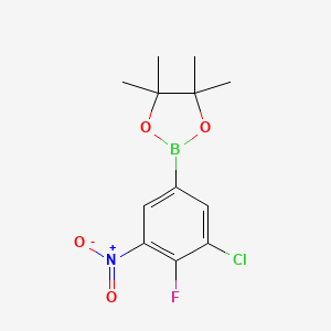 molecular formula C12H14BClFNO4 B8252438 2-(3-Chloro-4-fluoro-5-nitrophenyl)-4,4,5,5-tetramethyl-1,3,2-dioxaborolane 