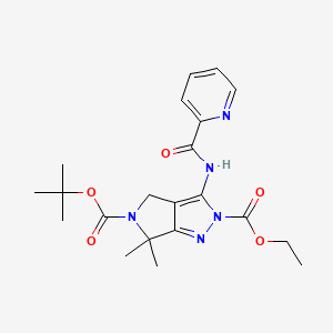 molecular formula C21H27N5O5 B8252505 5-O-tert-butyl 2-O-ethyl 6,6-dimethyl-3-(pyridine-2-carbonylamino)-4H-pyrrolo[3,4-c]pyrazole-2,5-dicarboxylate 