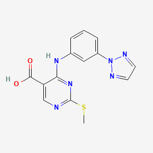 molecular formula C14H12N6O2S B8252523 2-Methylsulfanyl-4-[3-(triazol-2-yl)anilino]pyrimidine-5-carboxylic acid 