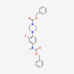 molecular formula C26H26FN3O4 B8252582 3-Fluoro-4-[4-(benzyloxycarbonyl)piperazino]phenylcarbamic acid benzyl ester CAS No. 174649-03-7
