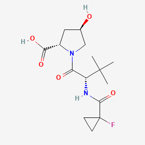 molecular formula C15H23FN2O5 B8252799 (2S,4R)-1-[(2S)-2-[(1-fluorocyclopropyl)formamido]-3,3-dimethylbutanoyl]-4-hydroxypyrrolidine-2-carboxylic acid 