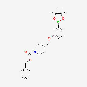 molecular formula C26H34BNO5 B8252898 Benzyl 4-((3-(4,4,5,5-tetramethyl-1,3,2-dioxaborolan-2-yl)phenoxy)methyl)piperidine-1-carboxylate 