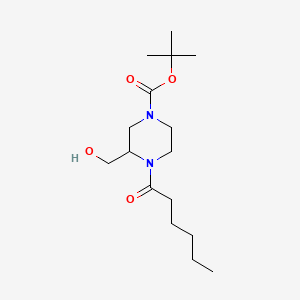 molecular formula C16H30N2O4 B8252937 tert-Butyl 4-hexanoyl-3-(hydroxymethyl)piperazine-1-carboxylate 
