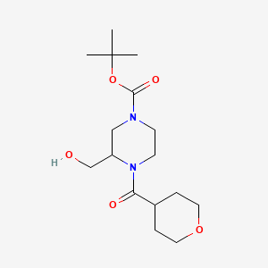molecular formula C16H28N2O5 B8252948 tert-Butyl 3-(hydroxymethyl)-4-(tetrahydro-2H-pyran-4-carbonyl)piperazine-1-carboxylate 