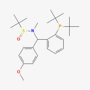 molecular formula C27H42NO2PS B8253343 (R)-N-[(R)-[2-(Di-tert-butylphosphino)phenyl](4-methoxyphenyl)methyl]-N,2-dimethylpropane-2-sulfinamide 