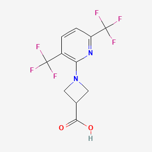 molecular formula C11H8F6N2O2 B8253386 1-[3,6-Bis(trifluoromethyl)pyridin-2-yl]azetidine-3-carboxylic acid 
