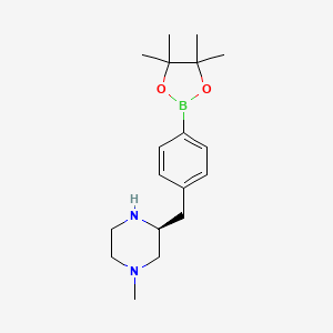 molecular formula C18H29BN2O2 B8253933 (3S)-1-methyl-3-[[4-(4,4,5,5-tetramethyl-1,3,2-dioxaborolan-2-yl)phenyl]methyl]piperazine 