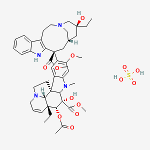 molecular formula C46H60N4O13S B8254681 methyl (1R,10S,11R,12R,19R)-11-acetyloxy-12-ethyl-4-[(13S,15S,17S)-17-ethyl-17-hydroxy-13-methoxycarbonyl-1,11-diazatetracyclo[13.3.1.04,12.05,10]nonadeca-4(12),5,7,9-tetraen-13-yl]-10-hydroxy-5-methoxy-8-methyl-8,16-diazapentacyclo[10.6.1.01,9.02,7.016,19]nonadeca-2,4,6,13-tetraene-10-carboxylate;sulfuric acid 