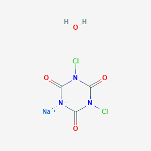 molecular formula C3H2Cl2N3NaO4 B8254863 Sodium;1,3-dichloro-1,3-diaza-5-azanidacyclohexane-2,4,6-trione;hydrate 