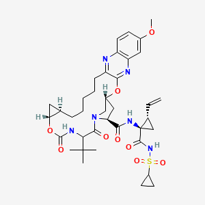 molecular formula C38H50N6O9S B8255006 (1R,18R,20R,27S)-24-tert-butyl-N-[(1R,2S)-1-(cyclopropylsulfonylcarbamoyl)-2-ethenylcyclopropyl]-7-methoxy-22,25-dioxo-2,21-dioxa-4,11,23,26-tetrazapentacyclo[24.2.1.03,12.05,10.018,20]nonacosa-3,5(10),6,8,11-pentaene-27-carboxamide 