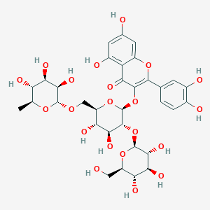 molecular formula C33H40O21 B8255216 4H-1-Benzopyran-4-one, 3-[(O-6-deoxy-alpha-L-mannopyranosyl-(1-->6)-O-[beta-D-glucopyranosyl-(1-->2)]-beta-D-glucopyranosyl)oxy]-2-(3,4-dihydroxyphenyl)-5,7-dihydroxy- CAS No. 55696-55-4