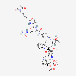 (1R,9R,10S,11R,12R,19R)-11-acetyloxy-4-[(1R,13S,15R,17S)-1-[[4-[[(2S)-5-(carbamoylamino)-2-[[(2S)-2-[6-(2,5-dioxopyrrol-1-yl)hexanoylamino]-3-methylbutanoyl]amino]pentanoyl]amino]phenyl]methyl]-17-ethyl-17-hydroxy-13-methoxycarbonyl-11-aza-1-azoniatetracyclo[13.3.1.04,12.05,10]nonadeca-4(12),5,7,9-tetraen-13-yl]-12-ethyl-5-methoxy-10-methoxycarbonyl-8-methyl-8,16-diazapentacyclo[10.6.1.01,9.02,7.016,19]nonadeca-2,4,6,13-tetraen-10-olate