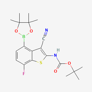 molecular formula C20H24BFN2O4S B8255355 Tert-butyl (3-cyano-7-fluoro-4-(4,4,5,5-tetramethyl-1,3,2-dioxaborolan-2-YL)benzo[B]thiophen-2-YL)carbamate 