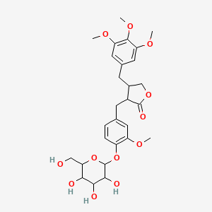 molecular formula C28H36O12 B8255402 3-[[3-Methoxy-4-[3,4,5-trihydroxy-6-(hydroxymethyl)oxan-2-yl]oxyphenyl]methyl]-4-[(3,4,5-trimethoxyphenyl)methyl]oxolan-2-one 