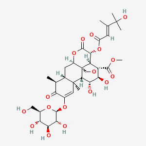molecular formula C34H46O17 B8255408 methyl (1R,2S,3R,6R,8S,9S,13S,14R,15R,16S,17S)-15,16-dihydroxy-3-[(E)-4-hydroxy-3,4-dimethylpent-2-enoyl]oxy-9,13-dimethyl-4,10-dioxo-11-[(2S,3R,4S,5S,6R)-3,4,5-trihydroxy-6-(hydroxymethyl)oxan-2-yl]oxy-5,18-dioxapentacyclo[12.5.0.01,6.02,17.08,13]nonadec-11-ene-17-carboxylate 