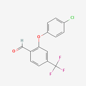 molecular formula C14H8ClF3O2 B8255441 2-(4-Chlorophenoxy)-4-(trifluoromethyl)benzaldehyde 