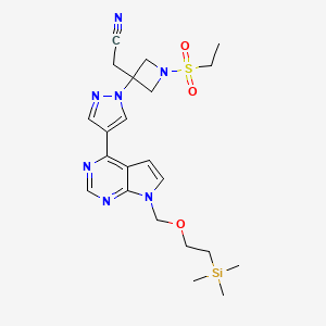 molecular formula C22H31N7O3SSi B8255956 2-(1-(乙磺酰基)-3-(4-(7-((2-(三甲基甲硅烷基)乙氧基)甲基)-7H-吡咯并[2,3-d]嘧啶-4-基)-1H-吡唑-1-基)氮杂环丁-3-基)丙腈 CAS No. 1187594-13-3