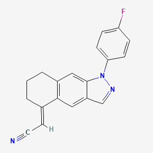 molecular formula C19H14FN3 B8255969 (2E)-2-[1-(4-fluorophenyl)-7,8-dihydro-6H-benzo[f]indazol-5-ylidene]acetonitrile 