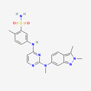 molecular formula C21H23N7O2S B8256138 5-((2-((2,3-Dimethyl-2H-indazol-6-yl)(methyl)amino)pyrimidin-4-yl)amino)-2-methylbenzenesulfonamide 