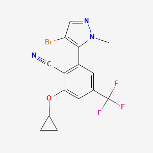 molecular formula C15H11BrF3N3O B8256141 2-(4-Bromo-2-methylpyrazol-3-yl)-6-cyclopropyloxy-4-(trifluoromethyl)benzonitrile 