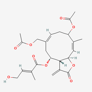 molecular formula C24H30O9 B8256347 [(3aR,4R,6E,10Z,11aR)-9-acetyloxy-6-(acetyloxymethyl)-10-methyl-3-methylidene-2-oxo-3a,4,5,8,9,11a-hexahydrocyclodeca[b]furan-4-yl] (E)-4-hydroxy-2-methylbut-2-enoate 
