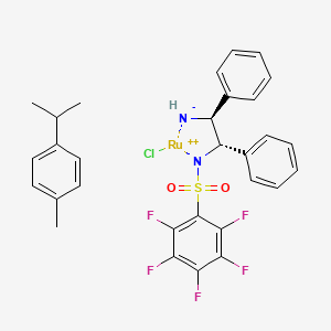 molecular formula C30H27ClF5N2O2RuS B8256481 [(1S,2S)-2-azanidyl-1,2-diphenylethyl]-(2,3,4,5,6-pentafluorophenyl)sulfonylazanide;chlororuthenium(2+);1-methyl-4-propan-2-ylbenzene 