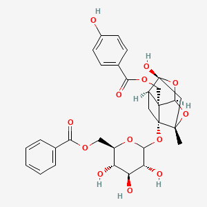 molecular formula C30H32O13 B8256581 [(1R,2S,3R,5R,6R,8S)-3-[(3R,4S,5S,6R)-6-(benzoyloxymethyl)-3,4,5-trihydroxyoxan-2-yl]oxy-6-hydroxy-8-methyl-9,10-dioxatetracyclo[4.3.1.02,5.03,8]decan-2-yl]methyl 4-hydroxybenzoate 